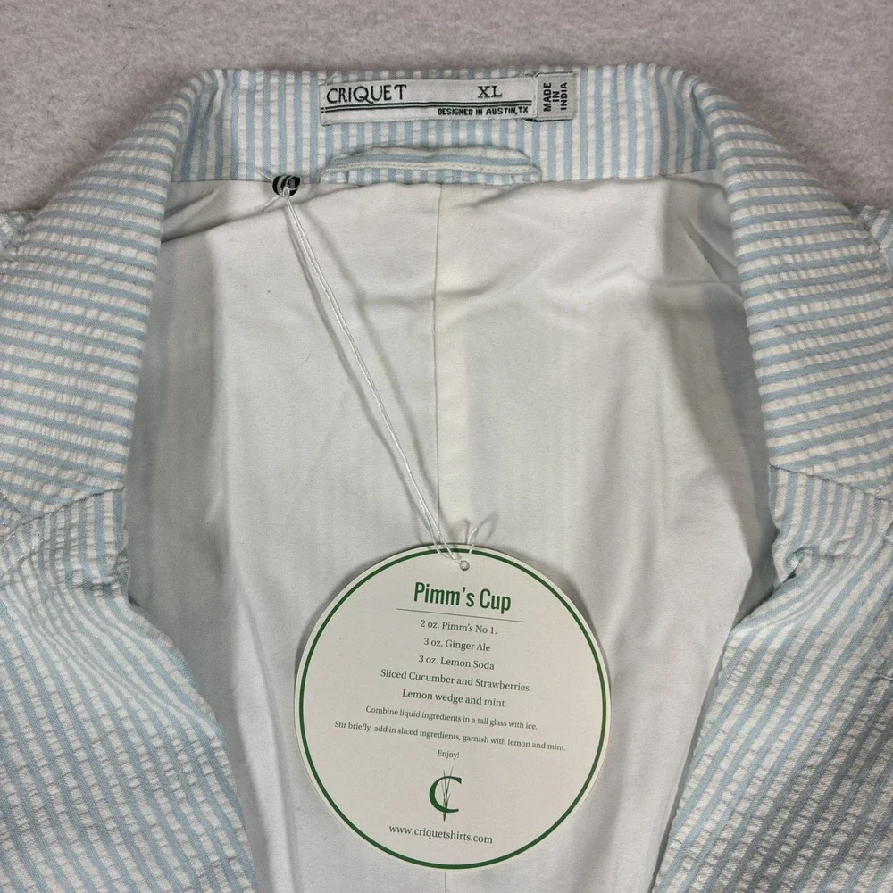 Criquet Suit Jacket Mens XL Seersucker Pimm's Cup Blazer Sport Coat Casual